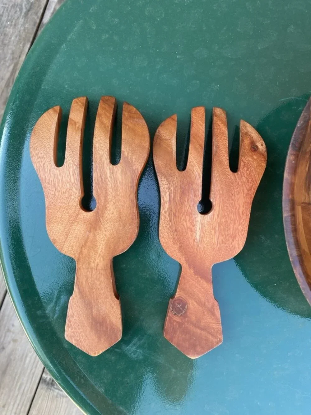Wood Parquet Salad Fruit Bowl Wood Hand Salad Servers MCM